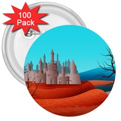 Castle Landscape Mountains Hills 3  Buttons (100 Pack)  by Simbadda