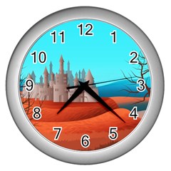 Castle Landscape Mountains Hills Wall Clock (silver) by Simbadda