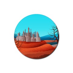 Castle Landscape Mountains Hills Rubber Coaster (round)  by Simbadda