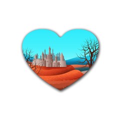 Castle Landscape Mountains Hills Rubber Coaster (heart)  by Simbadda