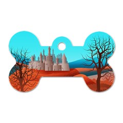 Castle Landscape Mountains Hills Dog Tag Bone (one Side) by Simbadda