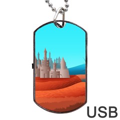 Castle Landscape Mountains Hills Dog Tag Usb Flash (two Sides) by Simbadda