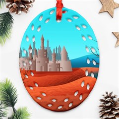 Castle Landscape Mountains Hills Oval Filigree Ornament (two Sides) by Simbadda