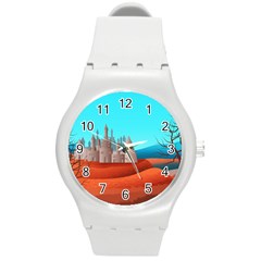 Castle Landscape Mountains Hills Round Plastic Sport Watch (m) by Simbadda