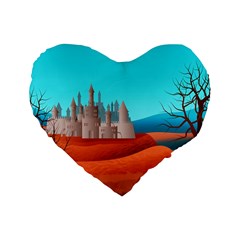 Castle Landscape Mountains Hills Standard 16  Premium Heart Shape Cushions by Simbadda