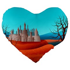 Castle Landscape Mountains Hills Large 19  Premium Heart Shape Cushions by Simbadda