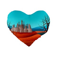 Castle Landscape Mountains Hills Standard 16  Premium Flano Heart Shape Cushions by Simbadda