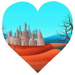 Castle Landscape Mountains Hills Wooden Puzzle Heart by Simbadda