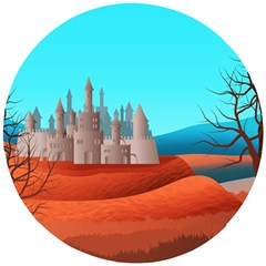 Castle Landscape Mountains Hills Wooden Puzzle Round