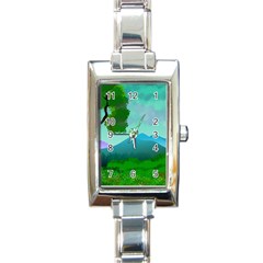 Landscape Illustration Nature Tree Rectangle Italian Charm Watch by Simbadda