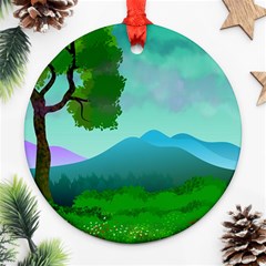 Landscape Illustration Nature Tree Ornament (round) by Simbadda