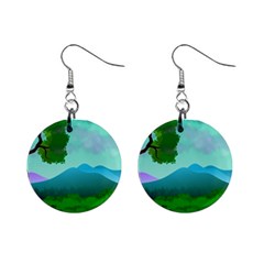 Landscape Illustration Nature Tree Mini Button Earrings by Simbadda