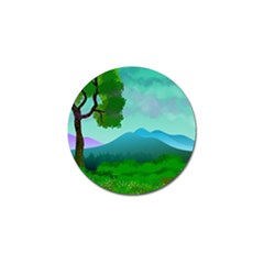 Landscape Illustration Nature Tree Golf Ball Marker by Simbadda