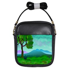 Landscape Illustration Nature Tree Girls Sling Bag by Simbadda