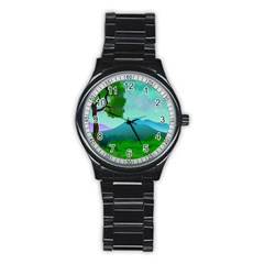 Landscape Illustration Nature Tree Stainless Steel Round Watch by Simbadda