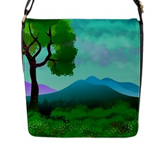 Landscape Illustration Nature Tree Flap Closure Messenger Bag (l) by Simbadda