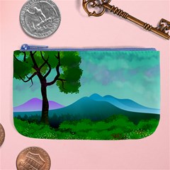 Landscape Illustration Nature Tree Large Coin Purse by Simbadda