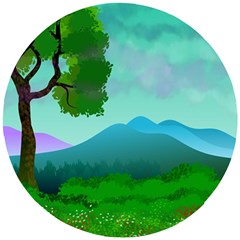 Landscape Illustration Nature Tree Wooden Puzzle Round by Simbadda