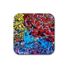 Graffiti Wall Mural Painting Arts Rubber Coaster (square)  by Simbadda