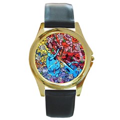 Graffiti Wall Mural Painting Arts Round Gold Metal Watch