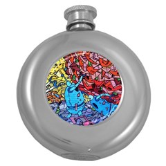 Graffiti Wall Mural Painting Arts Round Hip Flask (5 Oz) by Simbadda