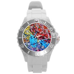 Graffiti Wall Mural Painting Arts Round Plastic Sport Watch (l) by Simbadda