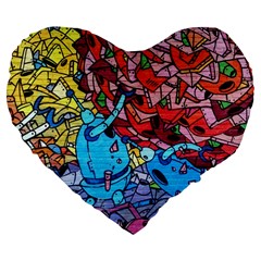 Graffiti Wall Mural Painting Arts Large 19  Premium Flano Heart Shape Cushions