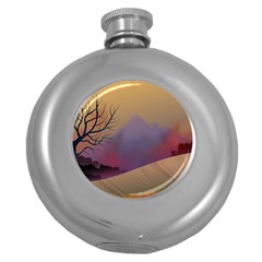 Landscape Illustration Nature Sky Round Hip Flask (5 Oz) by Simbadda