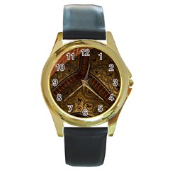 Vault Mosaic Gold Ornament Golden Round Gold Metal Watch by Simbadda