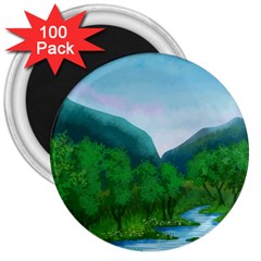 Landscape Nature Art Trees Water 3  Magnets (100 Pack) by Simbadda