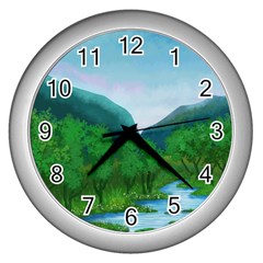 Landscape Nature Art Trees Water Wall Clock (silver) by Simbadda