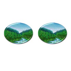 Landscape Nature Art Trees Water Cufflinks (oval) by Simbadda