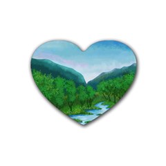 Landscape Nature Art Trees Water Rubber Coaster (heart)  by Simbadda