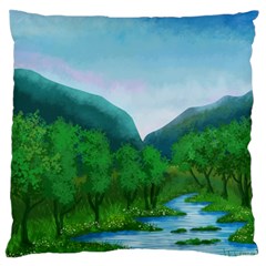 Landscape Nature Art Trees Water Large Flano Cushion Case (one Side) by Simbadda