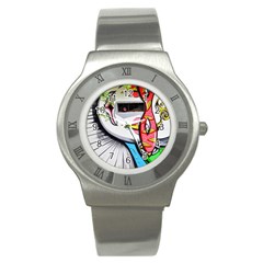 Clown Murals Figure Wall Human Stainless Steel Watch by Simbadda