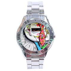 Clown Murals Figure Wall Human Stainless Steel Analogue Watch by Simbadda