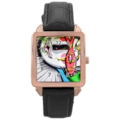 Clown Murals Figure Wall Human Rose Gold Leather Watch  by Simbadda