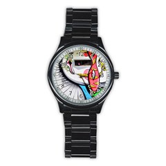 Clown Murals Figure Wall Human Stainless Steel Round Watch by Simbadda