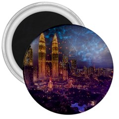 City Lights Skyline Buildings 3  Magnets by Simbadda