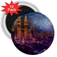 City Lights Skyline Buildings 3  Magnets (10 Pack)  by Simbadda