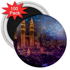 City Lights Skyline Buildings 3  Magnets (100 Pack) by Simbadda