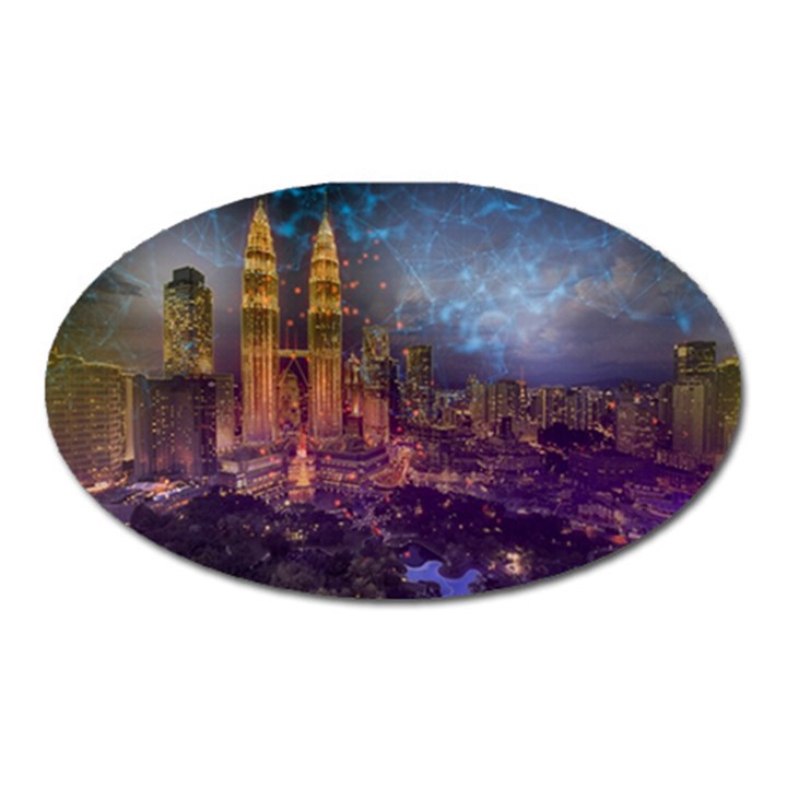 City Lights Skyline Buildings Oval Magnet