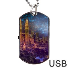 City Lights Skyline Buildings Dog Tag Usb Flash (two Sides) by Simbadda