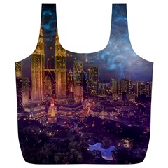 City Lights Skyline Buildings Full Print Recycle Bag (xl) by Simbadda