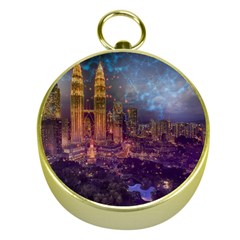 City Lights Skyline Buildings Gold Compasses by Simbadda