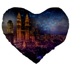 City Lights Skyline Buildings Large 19  Premium Flano Heart Shape Cushions