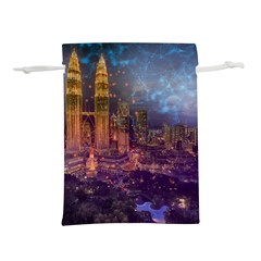 City Lights Skyline Buildings Lightweight Drawstring Pouch (l)