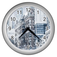 City Building Skyscraper Town Wall Clock (silver) by Simbadda