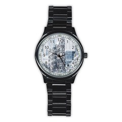 City Building Skyscraper Town Stainless Steel Round Watch by Simbadda