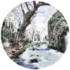 Tree Waterfall Landscape Nature Wooden Puzzle Round